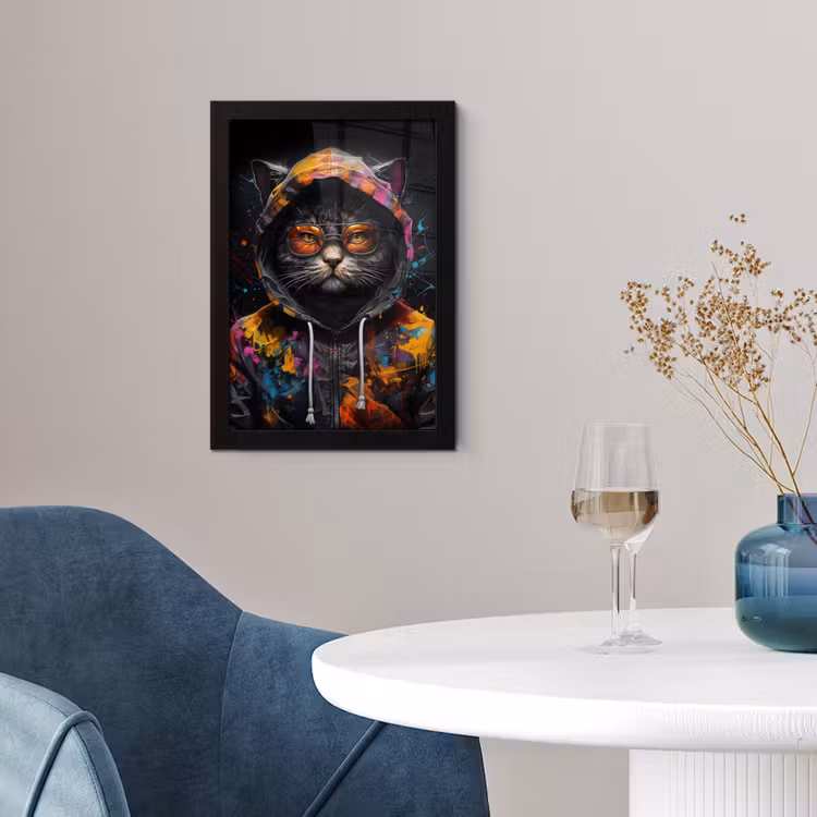 Kat - Jas - Graffiti - Bril - Zwart fotolijst zwart zonder passe partout klein -sfeer4