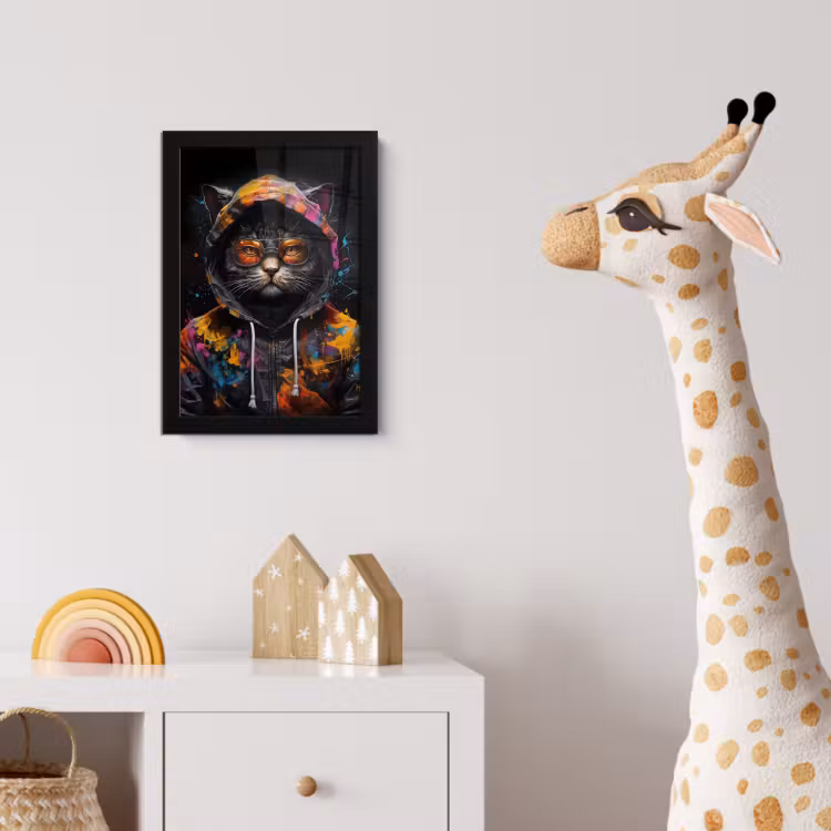 Kat - Jas - Graffiti - Bril - Zwart fotolijst zwart zonder passe partout klein -usfeer4_kinderkamer