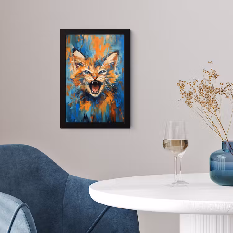 Kat - Kleurrijk - Oranje - Blauw fotolijst zwart zonder passe partout klein -sfeer4