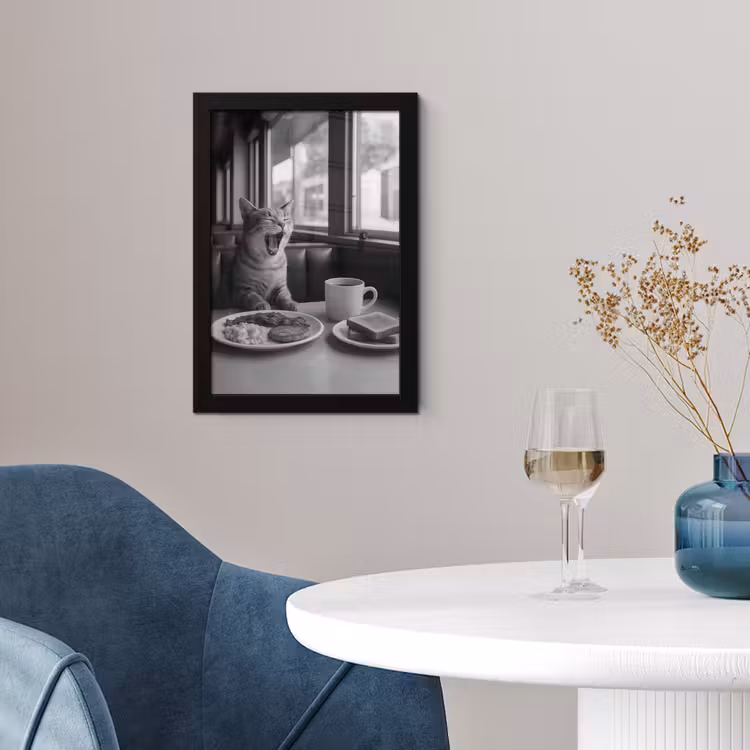 Kat - Koffie - Brood - Zwart fotolijst zwart zonder passe partout klein -sfeer4