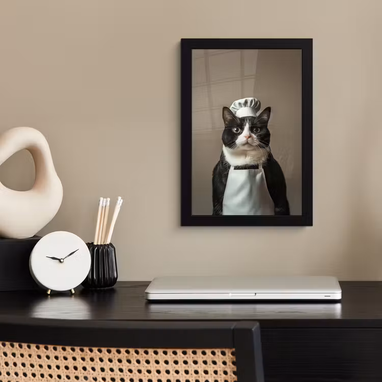 Kat - Kokskleding - Zwart - Wit fotolijst zwart zonder passe partout klein -sfeer1