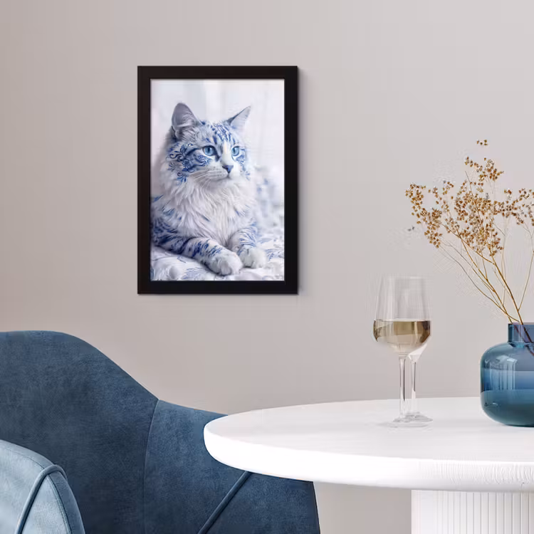 Kat - Patroon - Blauw fotolijst zwart zonder passe partout klein -sfeer4