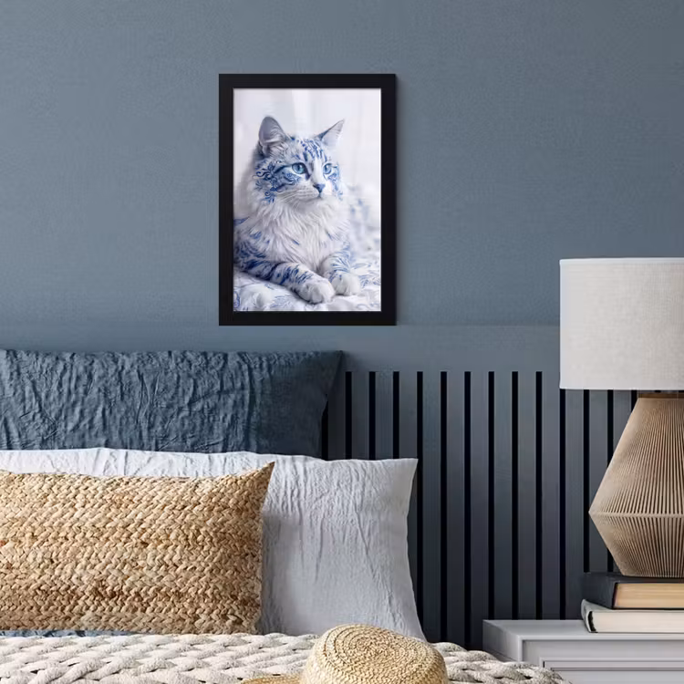 Kat - Patroon - Blauw fotolijst zwart zonder passe partout klein -sfeer3