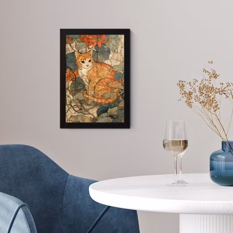 Kat - Sierlijk - Bloemen fotolijst zwart zonder passe partout klein -sfeer4