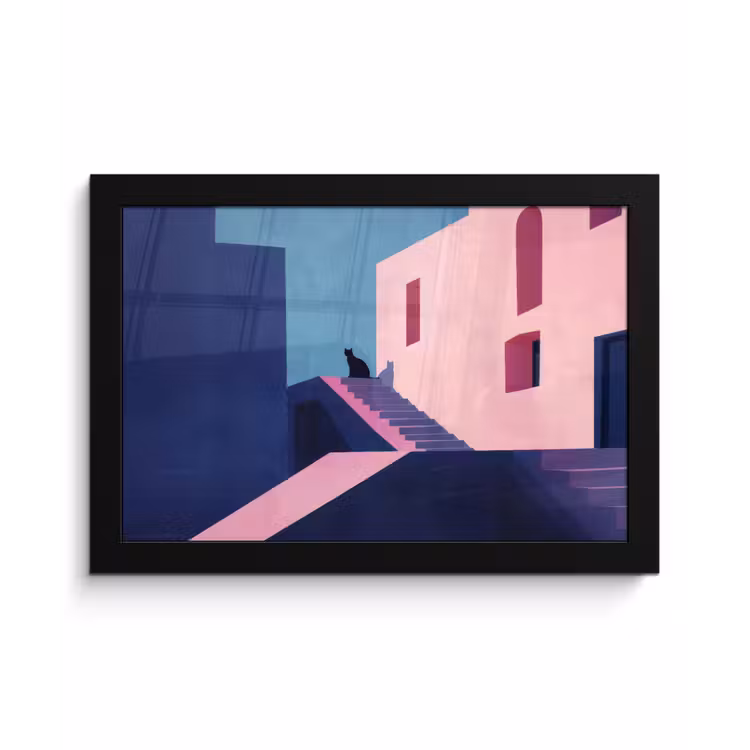 Kat - Trap - Gebouwen - Schaduwcontrasten fotolijst zwart zonder passe partout klein -3d