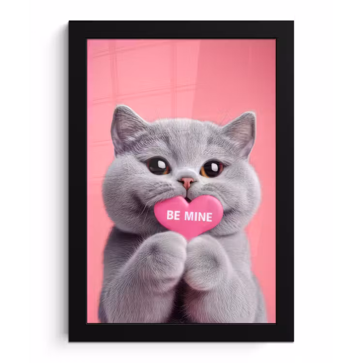 Kat - Valentijn - Roze - Liefde fotolijst zwart zonder passe partout klein -3d
