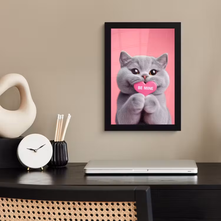 Kat - Valentijn - Roze - Liefde fotolijst zwart zonder passe partout klein -sfeer1