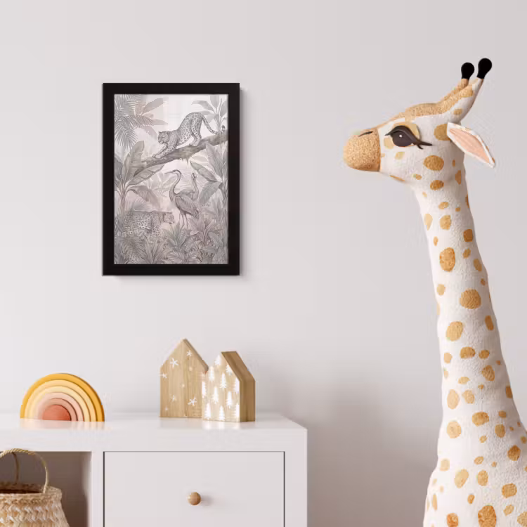 Kat - Vogel - Jungle - Illustratie - Dieren fotolijst zwart zonder passe partout klein -usfeer4_kinderkamer