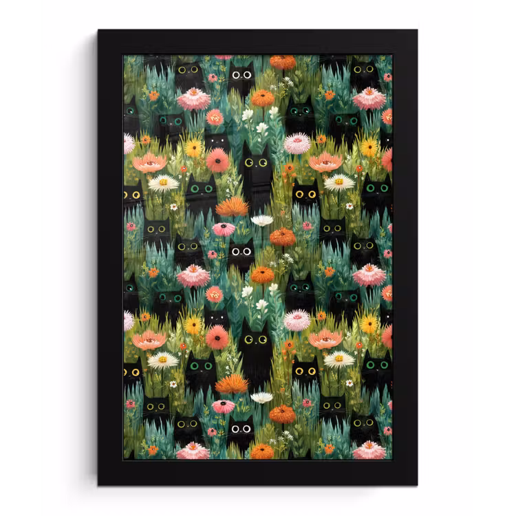Katten - Bloemen - Kleurrijk fotolijst zwart zonder passe partout klein 224 -3d