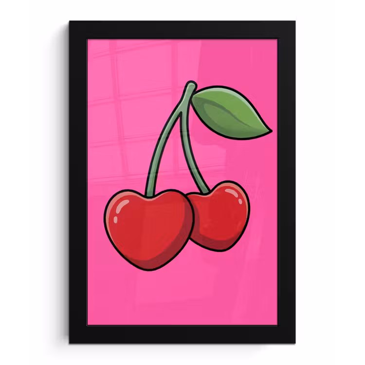 Kers - Roze - Fruit fotolijst zwart zonder passe partout klein -3d