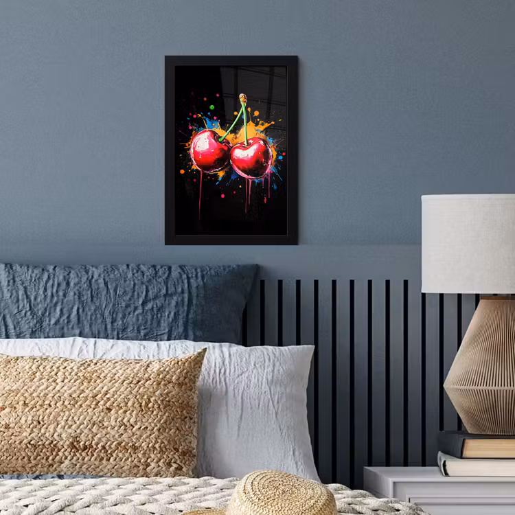 Kersen - Fruit - Graffiti - Verf - Abstract - Modern - Kleurrijk fotolijst zwart zonder passe partout klein -sfeer3