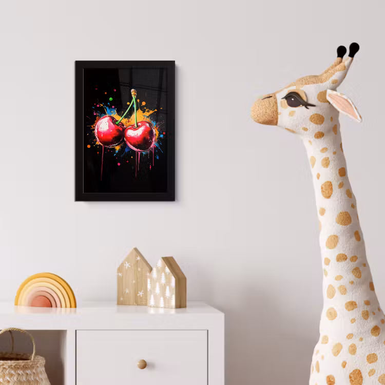 Kersen - Fruit - Graffiti - Verf - Abstract - Modern - Kleurrijk fotolijst zwart zonder passe partout klein -usfeer4_kinderkamer
