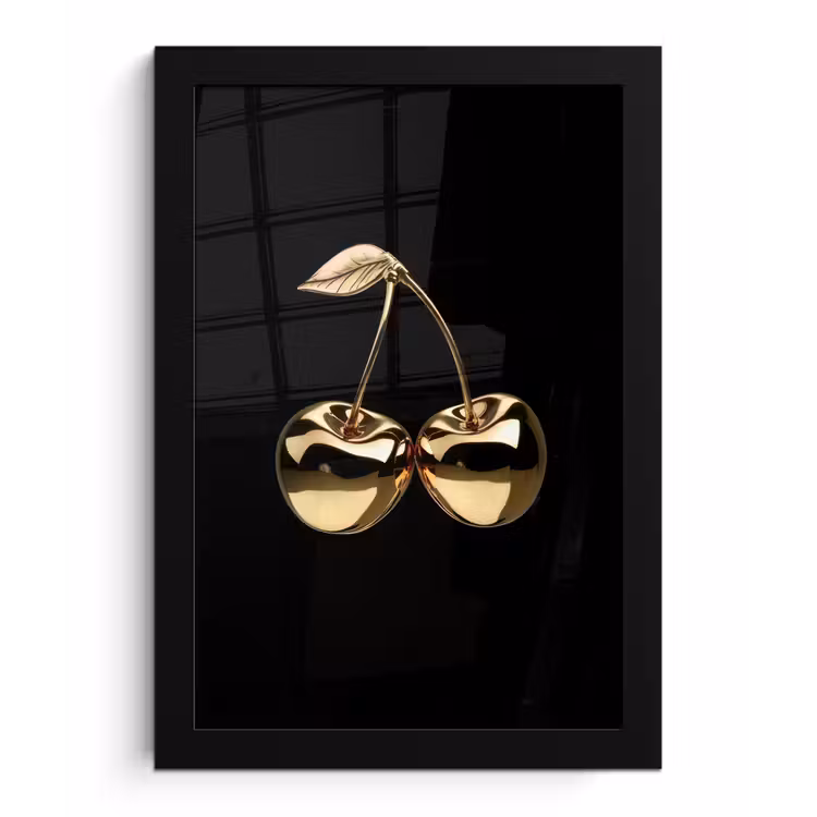 Kersen - Zwart - Goud - Chrome fotolijst zwart zonder passe partout klein -3d