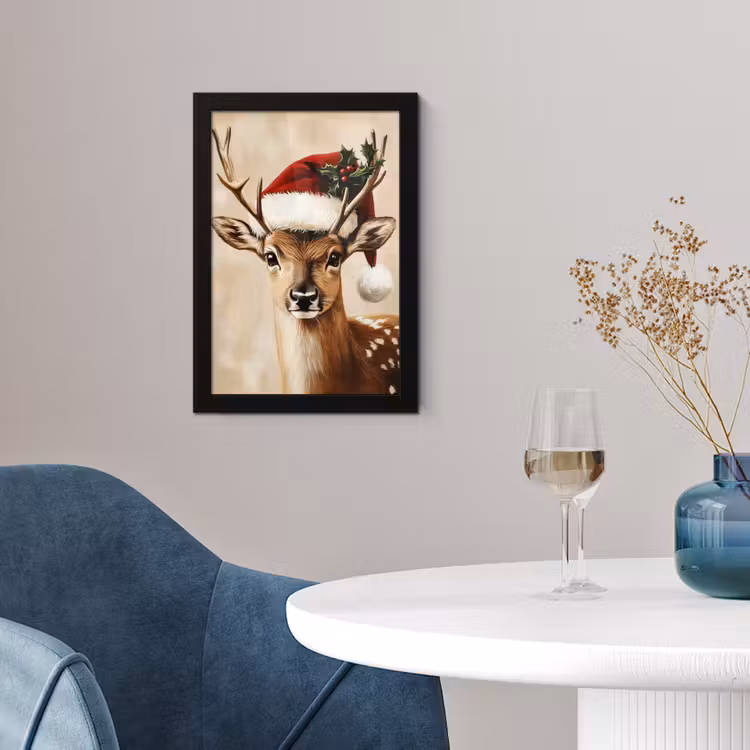 Kerst - Hert - Gewei - Rood fotolijst zwart zonder passe partout klein -sfeer4