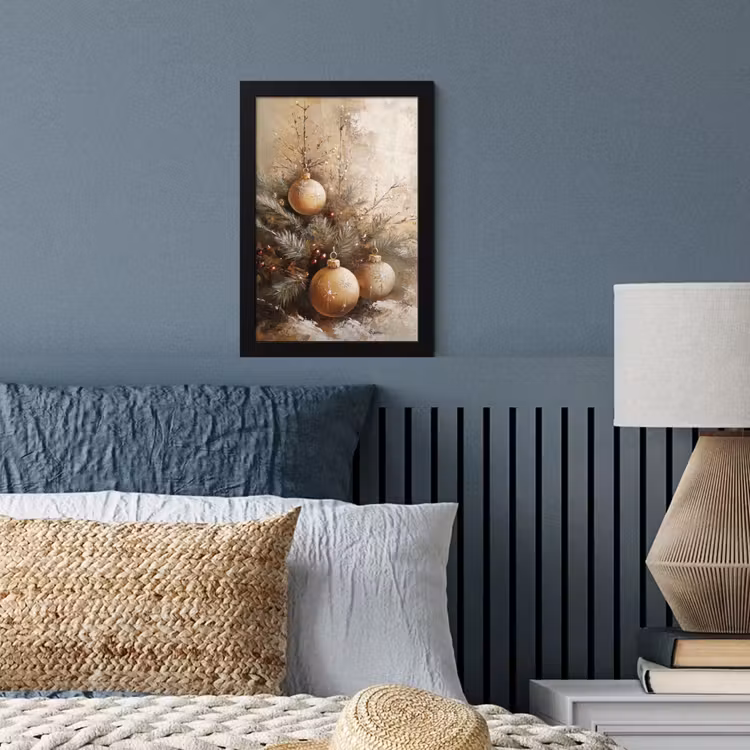 Kerst - Kerstballen - Beige - Goud fotolijst zwart zonder passe partout klein -sfeer3