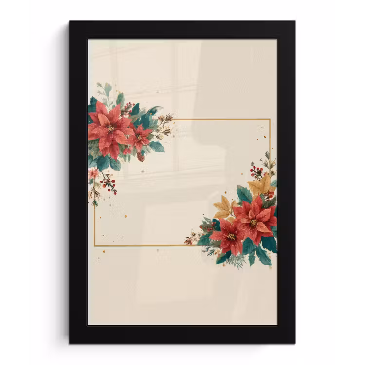 Kerst - Poinsettia - Omlijsting - Kleurrijk fotolijst zwart zonder passe partout klein -3d