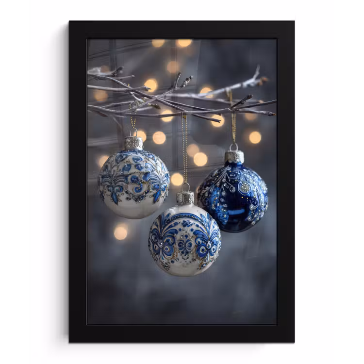 Kerstbal - Versierd - Blauw fotolijst zwart zonder passe partout klein -3d