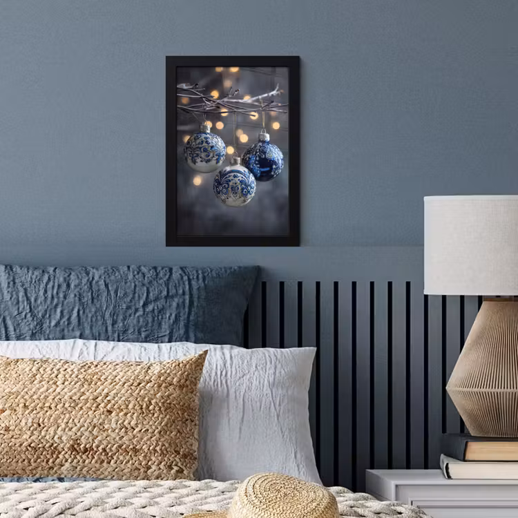 Kerstbal - Versierd - Blauw fotolijst zwart zonder passe partout klein -sfeer3