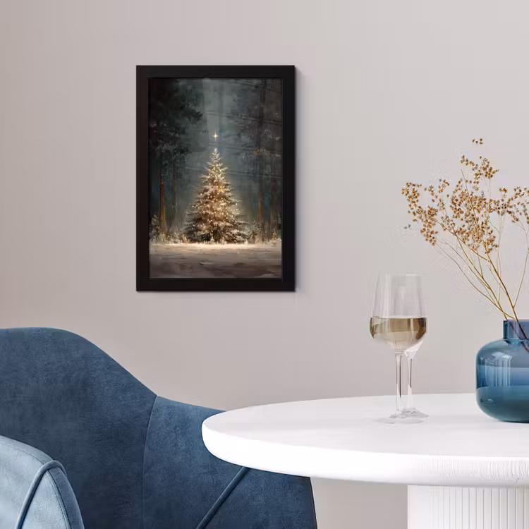 Kerstboom - Bos - Sneeuw - meerkleurig fotolijst zwart zonder passe partout klein -sfeer4