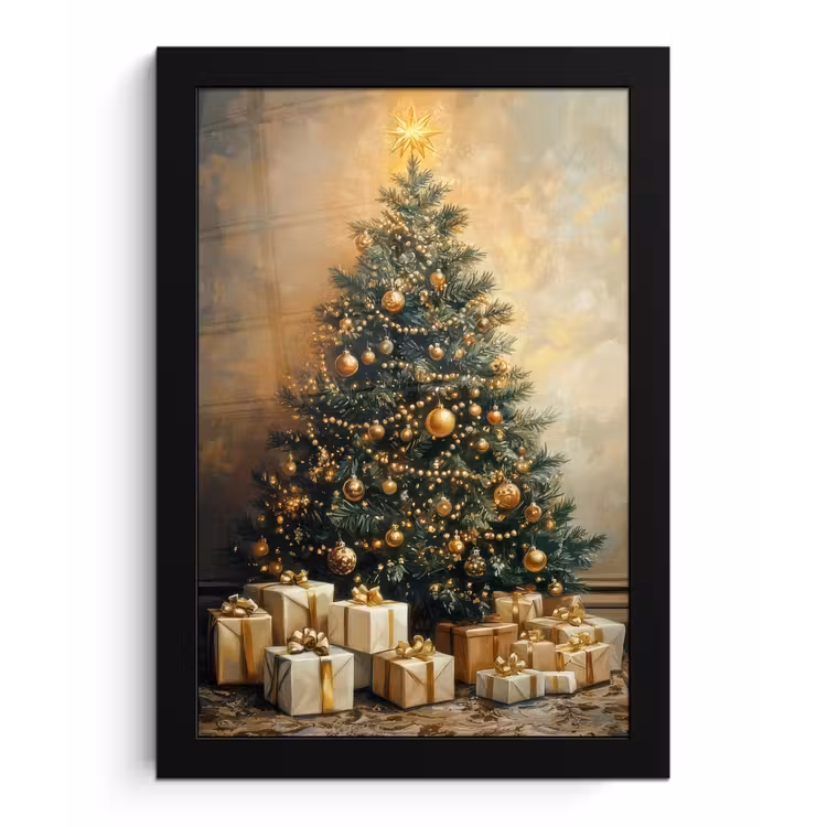 Kerstboom - Cadeaus - Goud fotolijst zwart zonder passe partout klein -3d