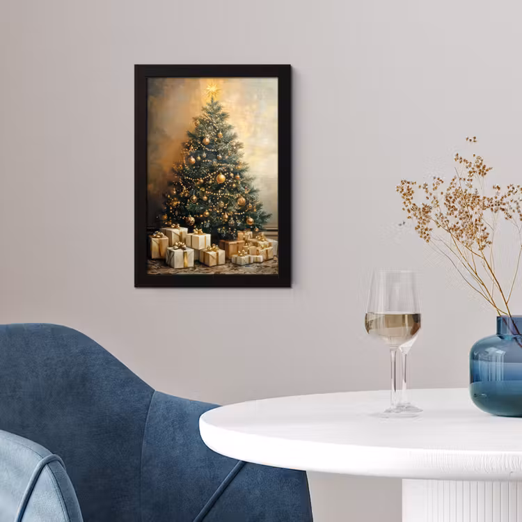 Kerstboom - Cadeaus - Goud fotolijst zwart zonder passe partout klein -sfeer4