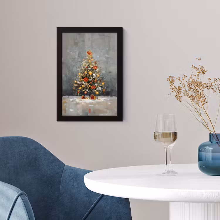 Kerstboom - Cadeaus - Rood - Goud fotolijst zwart zonder passe partout klein -sfeer4
