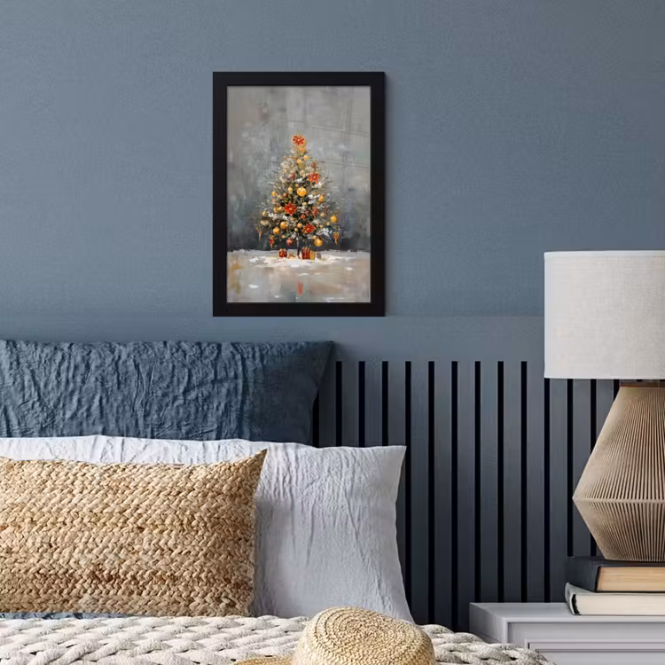 Kerstboom - Cadeaus - Rood - Goud fotolijst zwart zonder passe partout klein -sfeer3