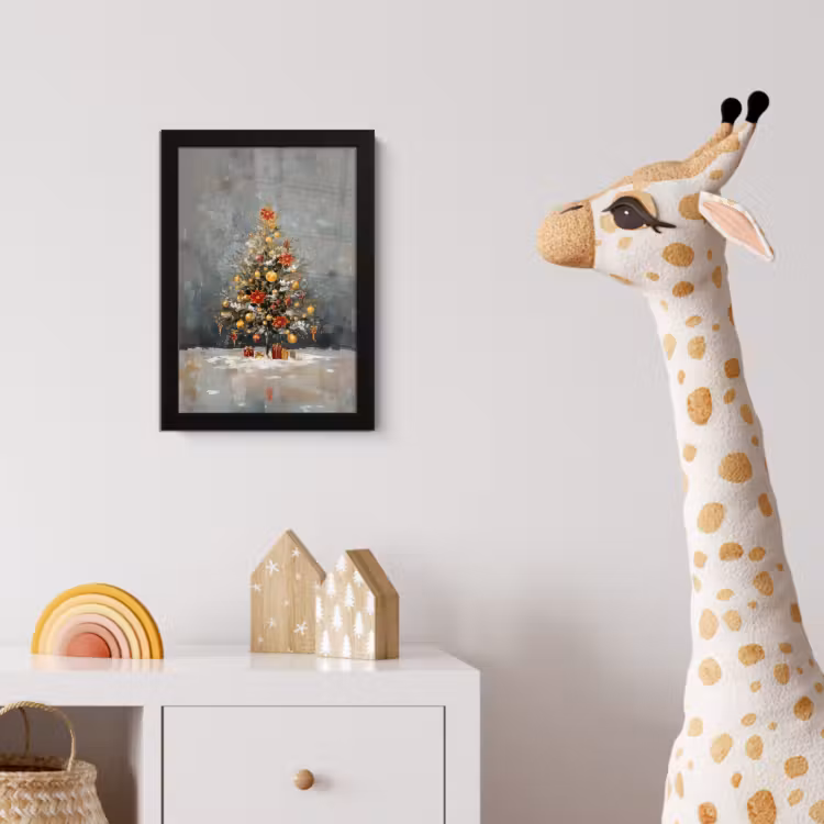Kerstboom - Cadeaus - Rood - Goud fotolijst zwart zonder passe partout klein -usfeer4_kinderkamer