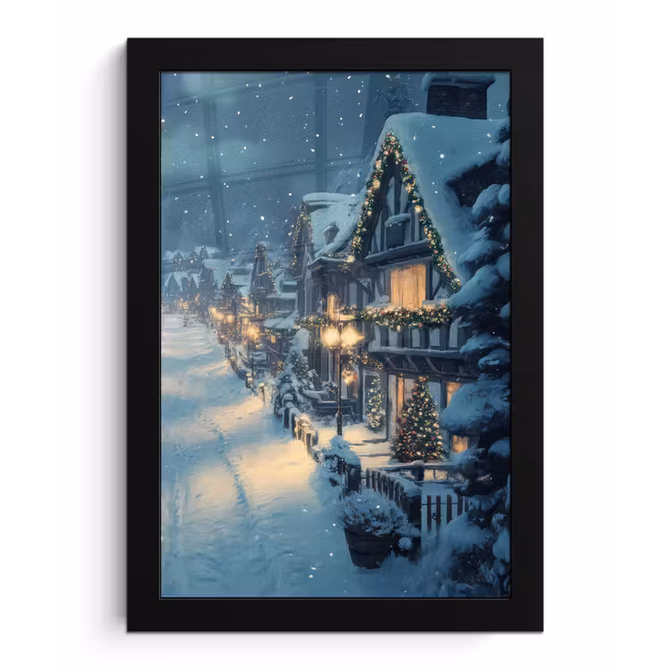 Kerstdorp - Kerst - Sneeuw - Winter fotolijst zwart zonder passe partout klein -3d