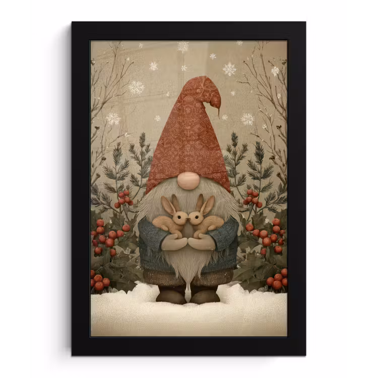 Kerstgnome - Konijntjes - Kleurrijk fotolijst zwart zonder passe partout klein -3d