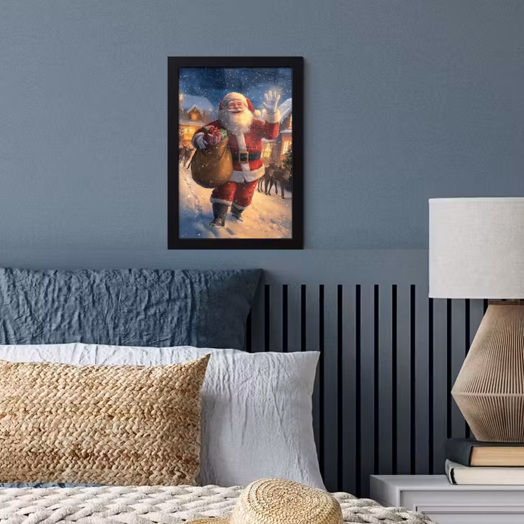 Kerstman - Dorp - Hert - Donker fotolijst zwart zonder passe partout klein -sfeer3