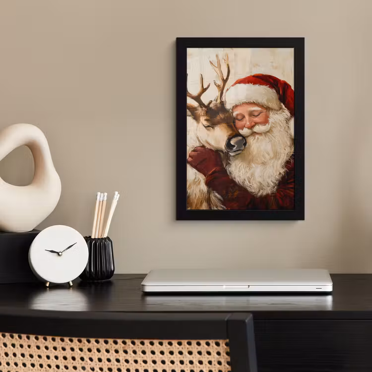 Kerstman - Rendier - Kerst - Christmas fotolijst zwart zonder passe partout klein -sfeer1