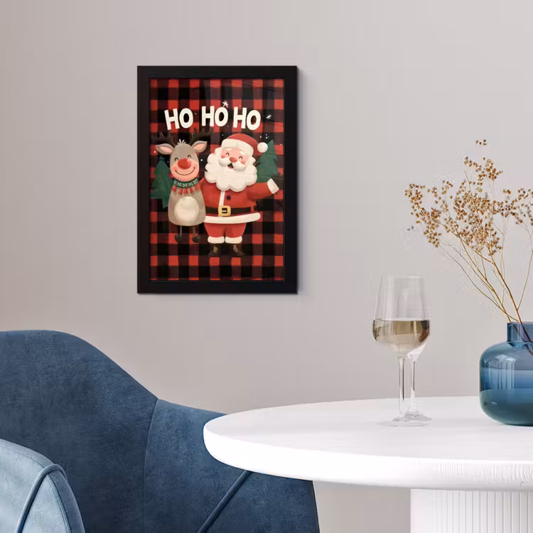 Kerstman - Rendier - Tekst - Rood - Zwart fotolijst zwart zonder passe partout klein -sfeer4