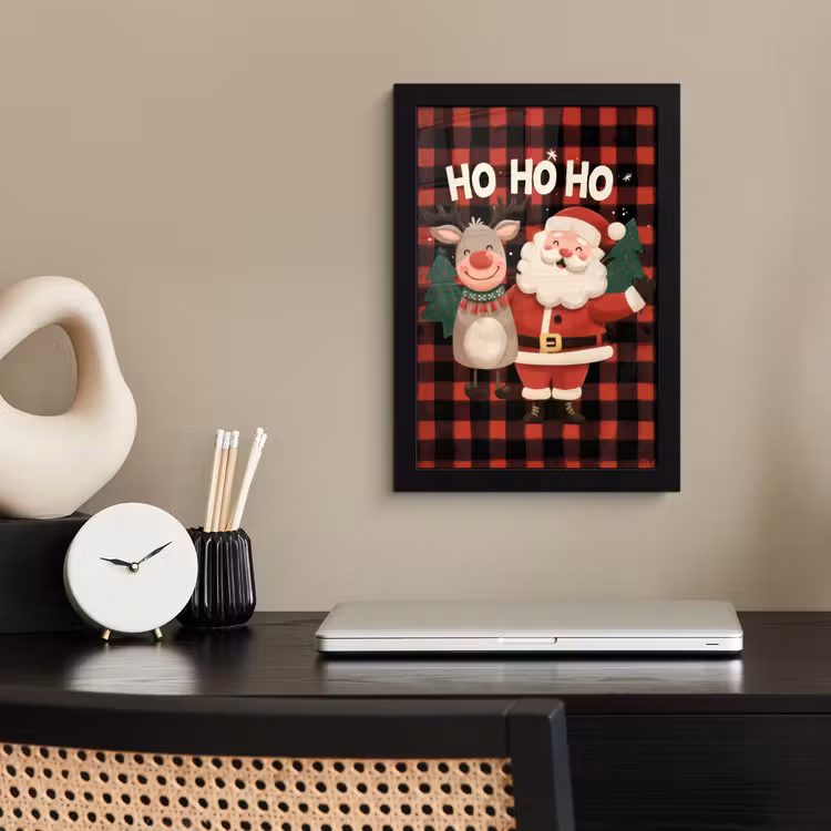 Kerstman - Rendier - Tekst - Rood - Zwart fotolijst zwart zonder passe partout klein -sfeer1