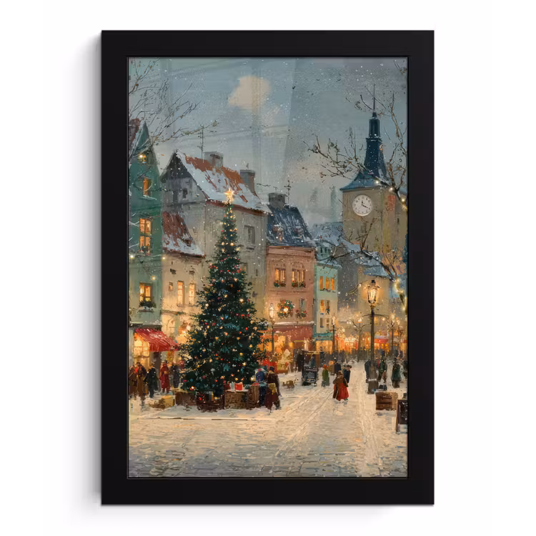 Kerstsfeer - Stadsplein - Kleurrijk fotolijst zwart zonder passe partout klein -3d