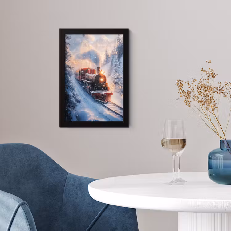 Kersttrein - Sneeuw - Winter - Kerst fotolijst zwart zonder passe partout klein -sfeer4