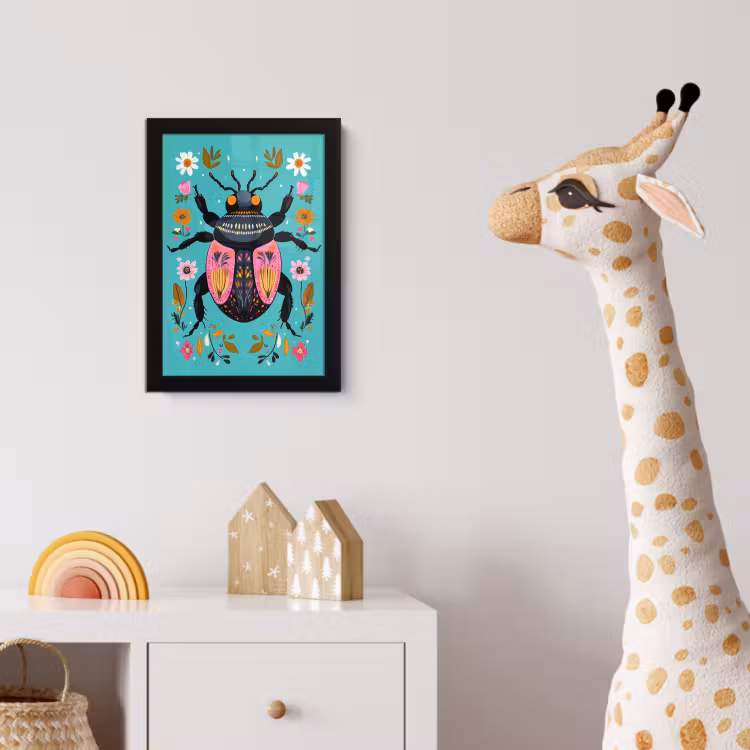 Kever - Bloemmotieven - Turquoise - Bladeren fotolijst zwart zonder passe partout klein -usfeer4_kinderkamer