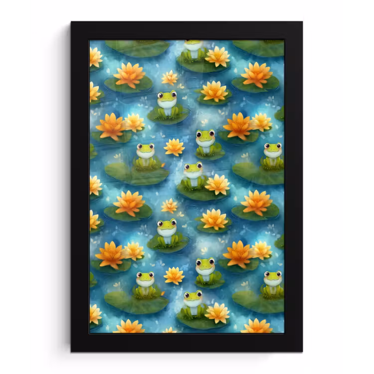 Kikker - Lelies - Groen fotolijst zwart zonder passe partout klein 224 -3d