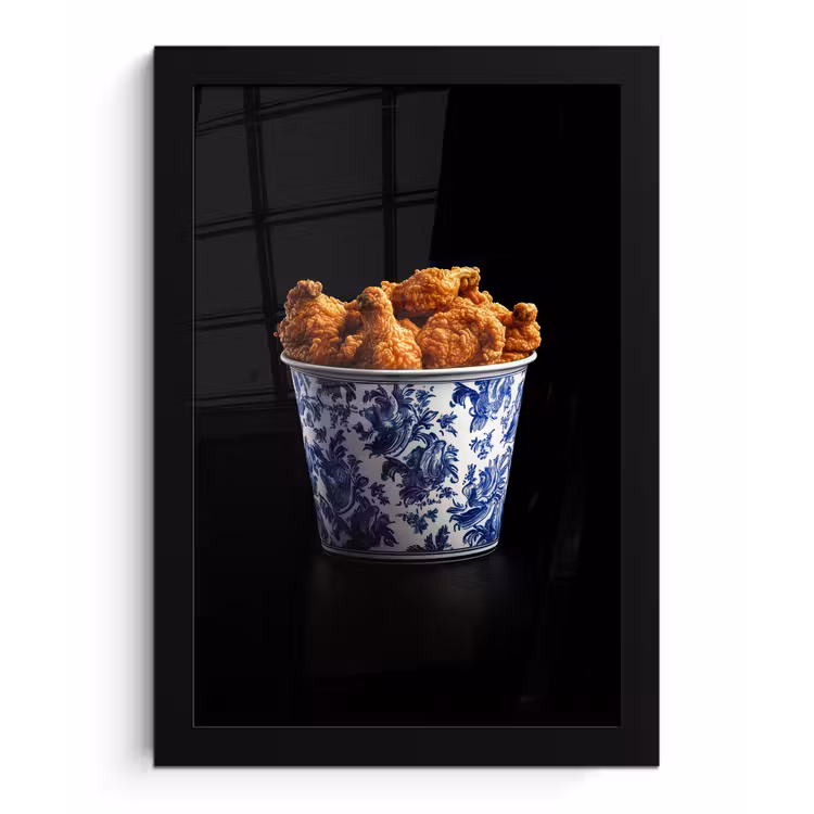 Kip - Bucket - Delfts blauw - Lekker fotolijst zwart zonder passe partout klein -3d