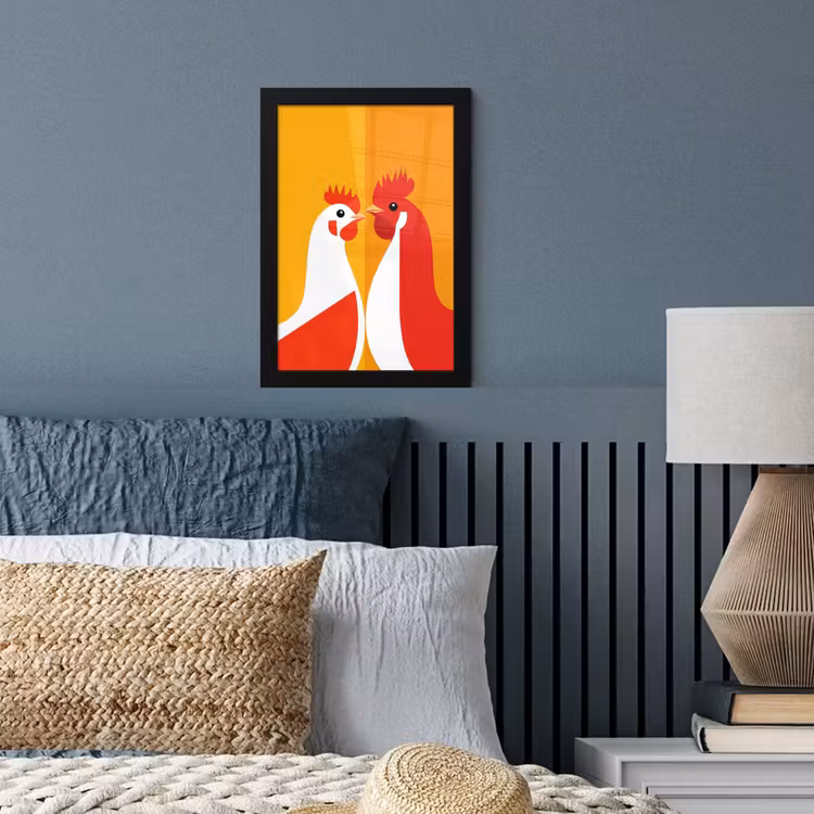 Kippen - Oranje - Vlakken fotolijst zwart zonder passe partout klein -sfeer3