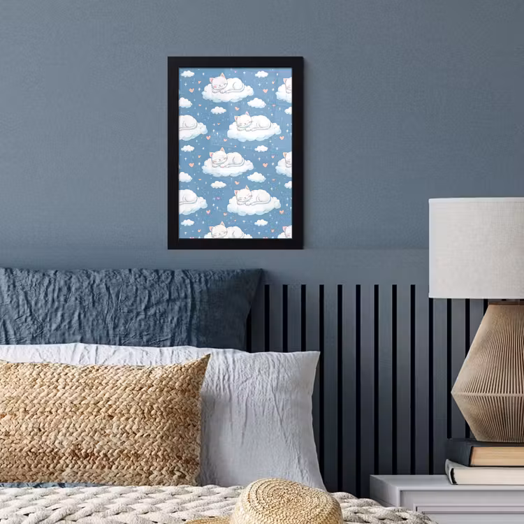 Kitten - Wolken - Blauw fotolijst zwart zonder passe partout klein 224 -sfeer3