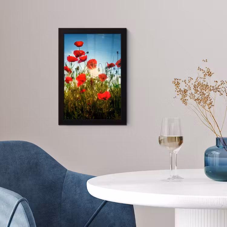 Klaprozen - Toscane - Zon - Rood - Blauw fotolijst zwart zonder passe partout klein -sfeer4