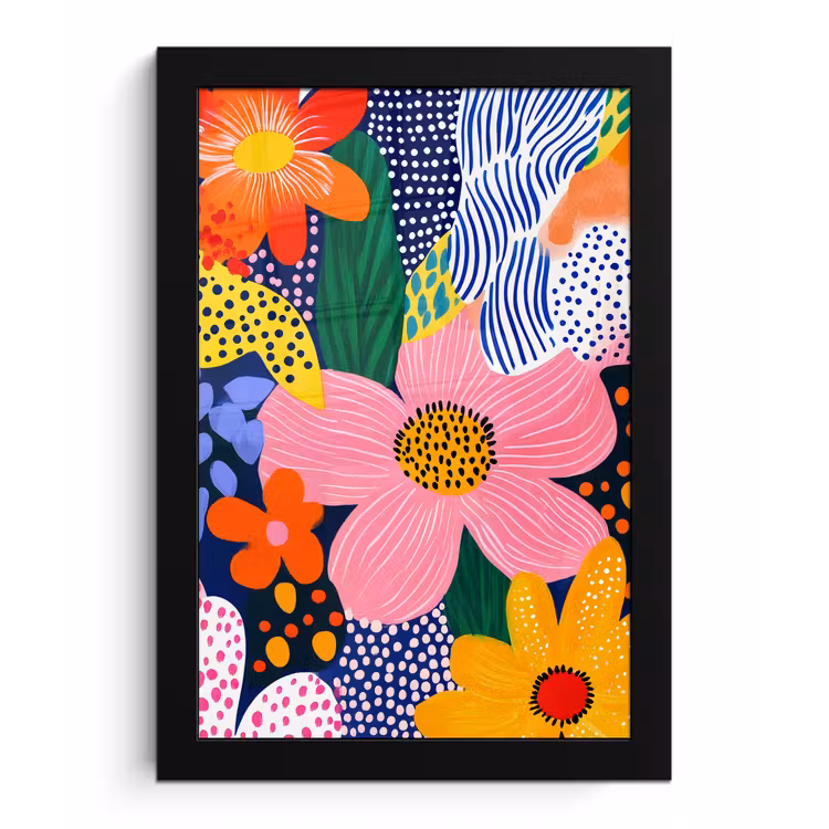 Kleurrijk - Bloemen - Abstract - Stippen fotolijst zwart zonder passe partout klein -3d