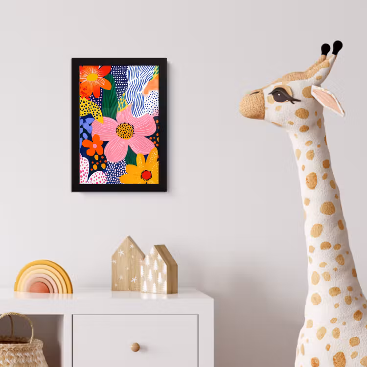 Kleurrijk - Bloemen - Abstract - Stippen fotolijst zwart zonder passe partout klein -usfeer4_kinderkamer