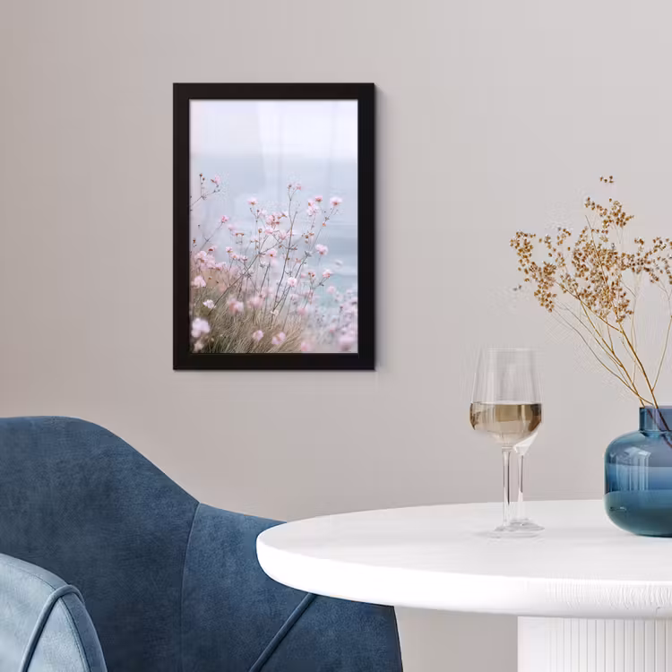 Klif - Bloemen - Zee - Roze fotolijst zwart zonder passe partout klein -sfeer4