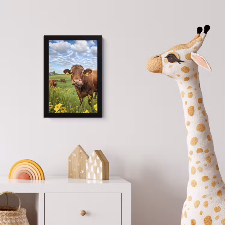 Koe - Weide - Bloemen fotolijst zwart zonder passe partout klein -usfeer4_kinderkamer