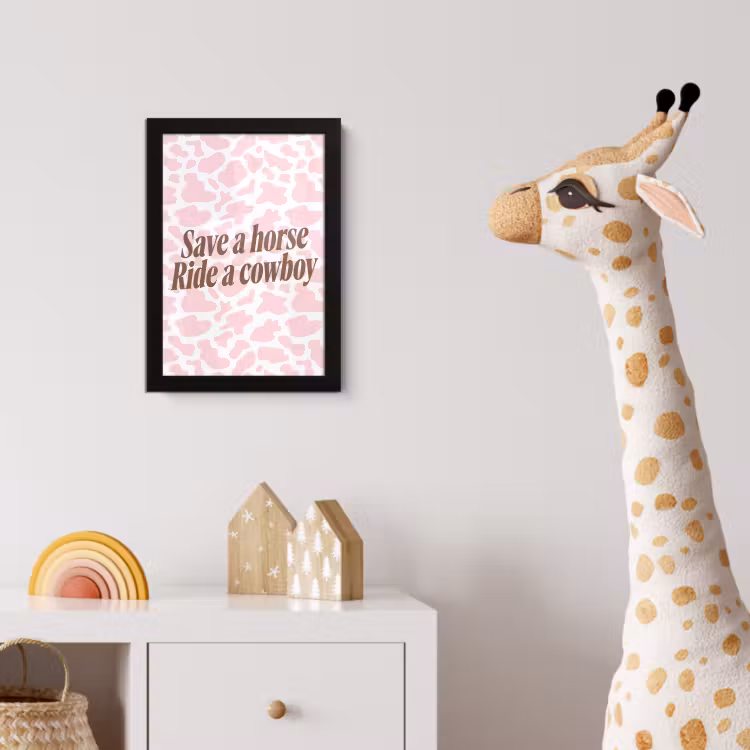 Koeienprint - Roze - Cowboy - Horse fotolijst zwart zonder passe partout klein -usfeer4_kinderkamer