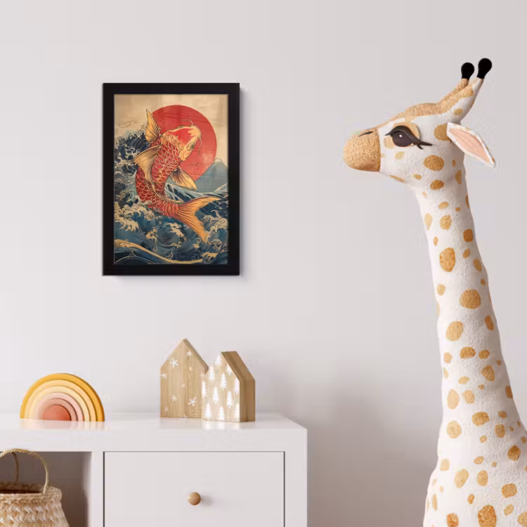Koi - Zee - Golven - Zon fotolijst zwart zonder passe partout klein -usfeer4_kinderkamer