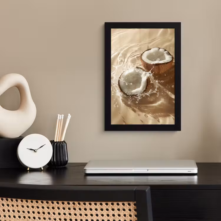 Kokosnoot - Water - Beige - Spetters fotolijst zwart zonder passe partout klein -sfeer1
