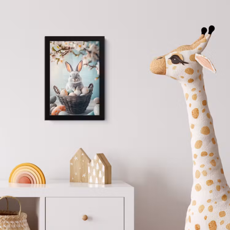 Konijn - Eieren - Mand fotolijst zwart zonder passe partout klein -usfeer4_kinderkamer